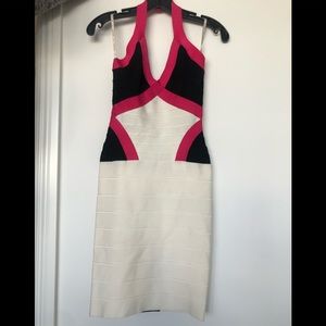 Herve Leger Colorblock Halter Top Dress